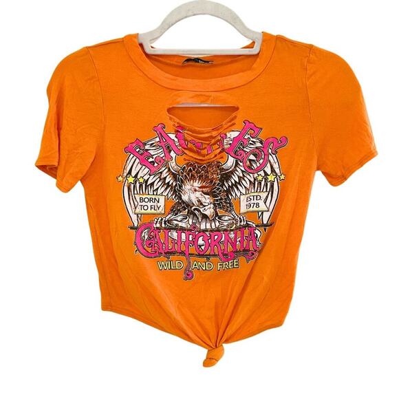 Fashion Nova Eagles California Ripped Fitted Graphic Knot Crop Tee Size Small - Picture 1 of 7